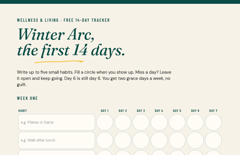 Preview of the free 14-day Winter Arc tracker